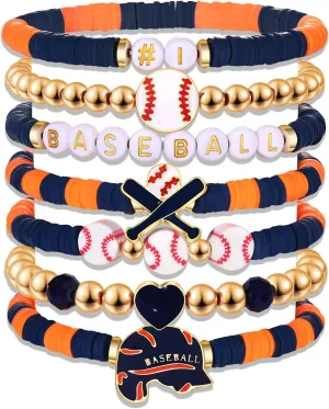 NVENF Baseball Bracelets for Women Stackable Orange Navy Game Day Heishi Bracelets Preppy Friendship Sports Bracelet Softball Baseball Jewelry Accessories Party Favors Gifts