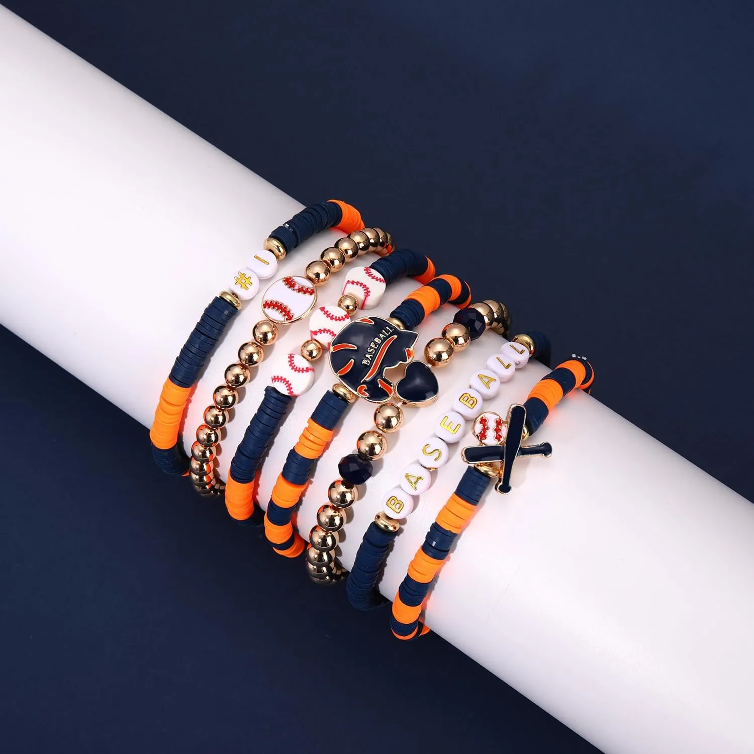 NVENF Baseball Bracelets for Women Stackable Orange Navy Game Day Heishi Bracelets Preppy Friendship Sports Bracelet Softball Baseball Jewelry Accessories Party Favors Gifts