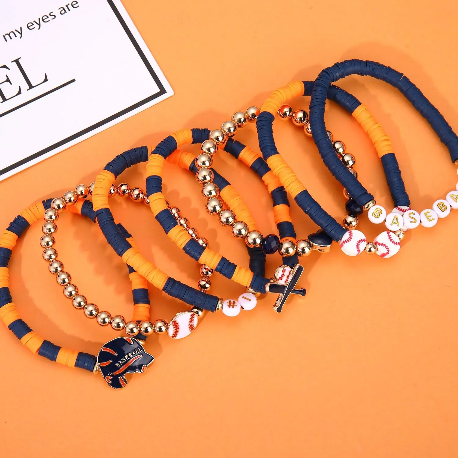 NVENF Baseball Bracelets for Women Stackable Orange Navy Game Day Heishi Bracelets Preppy Friendship Sports Bracelet Softball Baseball Jewelry Accessories Party Favors Gifts