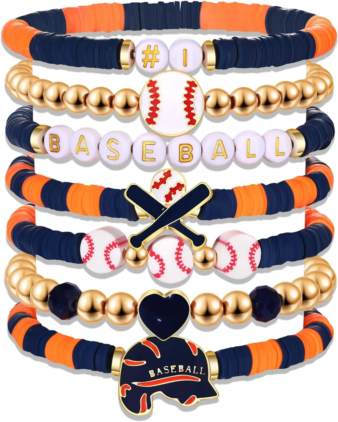 NVENF Baseball Bracelets for Women Stackable Orange Navy Game Day Heishi Bracelets Preppy Friendship Sports Bracelet Softball Baseball Jewelry Accessories Party Favors Gifts