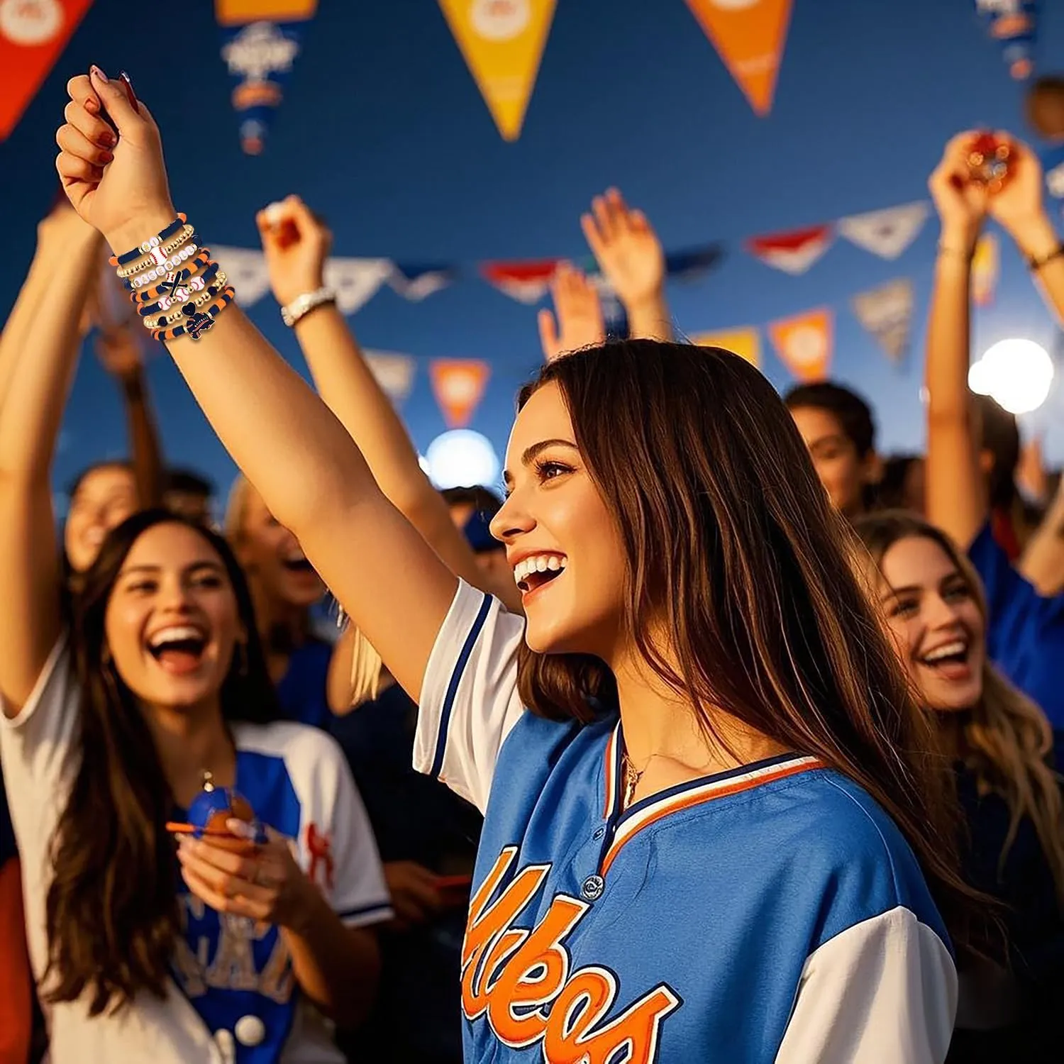 NVENF Baseball Bracelets for Women Stackable Orange Navy Game Day Heishi Bracelets Preppy Friendship Sports Bracelet Softball Baseball Jewelry Accessories Party Favors Gifts