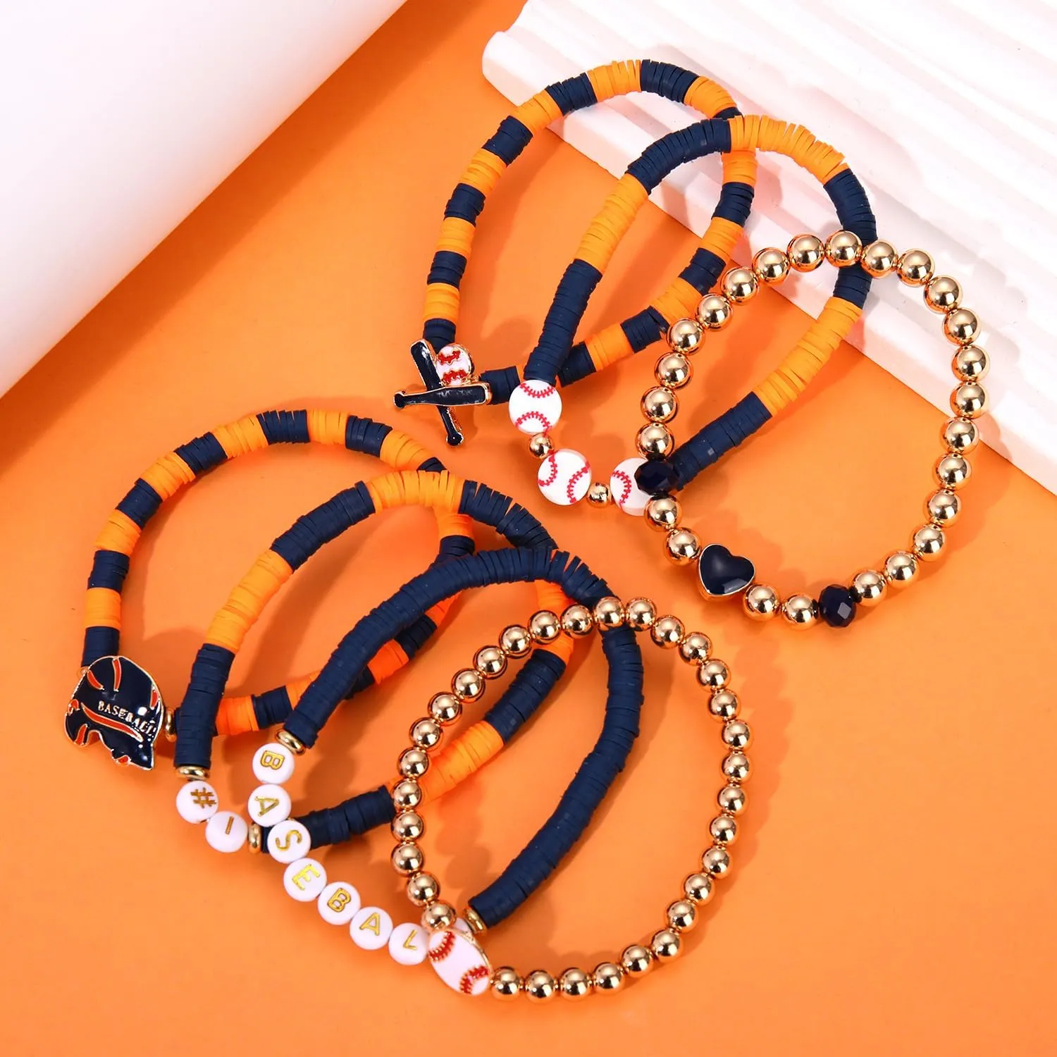 NVENF Baseball Bracelets for Women Stackable Orange Navy Game Day Heishi Bracelets Preppy Friendship Sports Bracelet Softball Baseball Jewelry Accessories Party Favors Gifts
