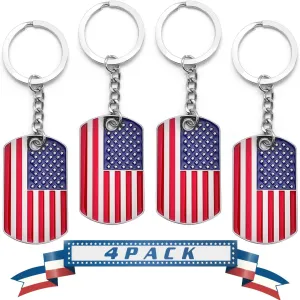 Official American Flag Keychains - Metal Key Rings Smooth Finish - USA Patriotic Flag Key Chain - Souvenir Gifts - Set of 4