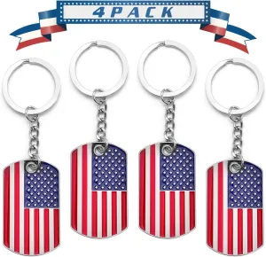 Official American Flag Keychains Set of 4 Pack - USA Patriotic Flag Keychain - Metal Key Rings Smooth Finish - Ranger Souvenir Men