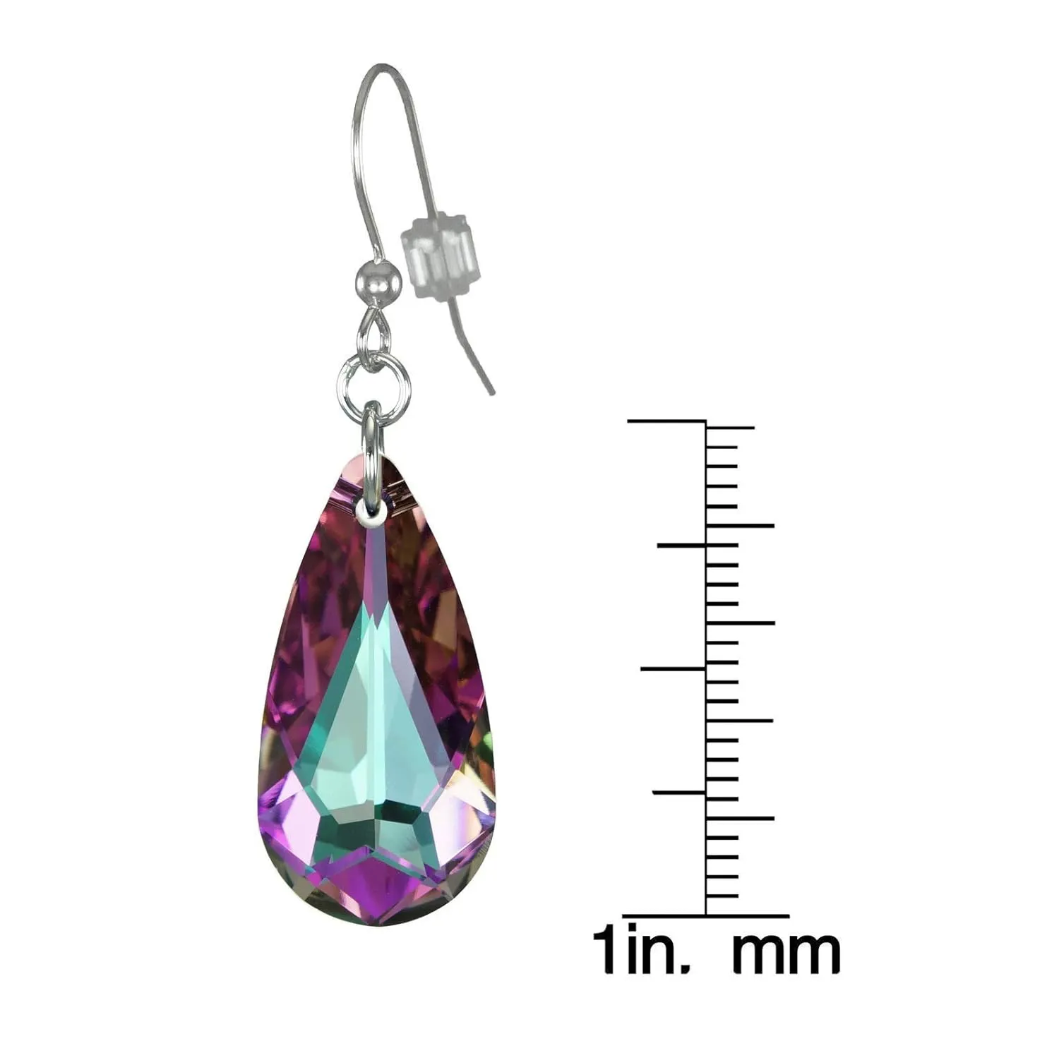 One Pair 24mm Austrian Crystal Teardrop Sterling Silver or Clip-On Earrings  Color Choices (vitrail light, sterling silver earwires)