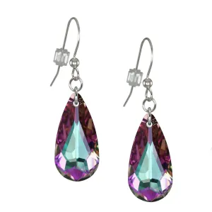 One Pair 24mm Austrian Crystal Teardrop Sterling Silver or Clip-On Earrings  Color Choices (vitrail light, sterling silver earwires)