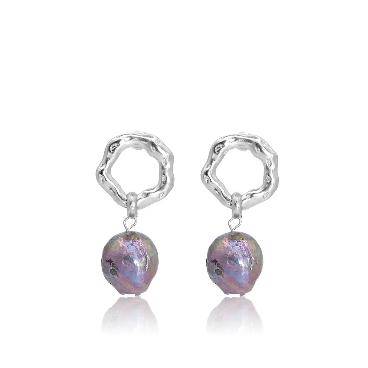 Organic Circle X Pearl Earrings