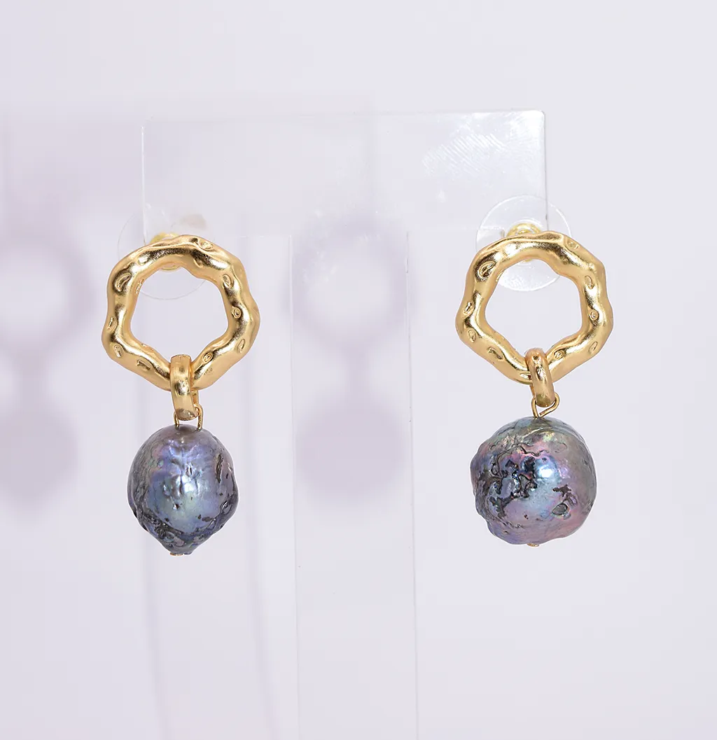 Organic Circle X Pearl Earrings