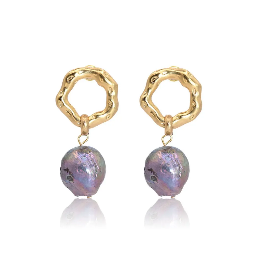 Organic Circle X Pearl Earrings