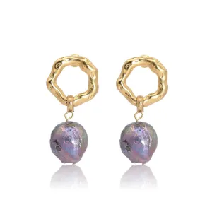 Organic Circle X Pearl Earrings