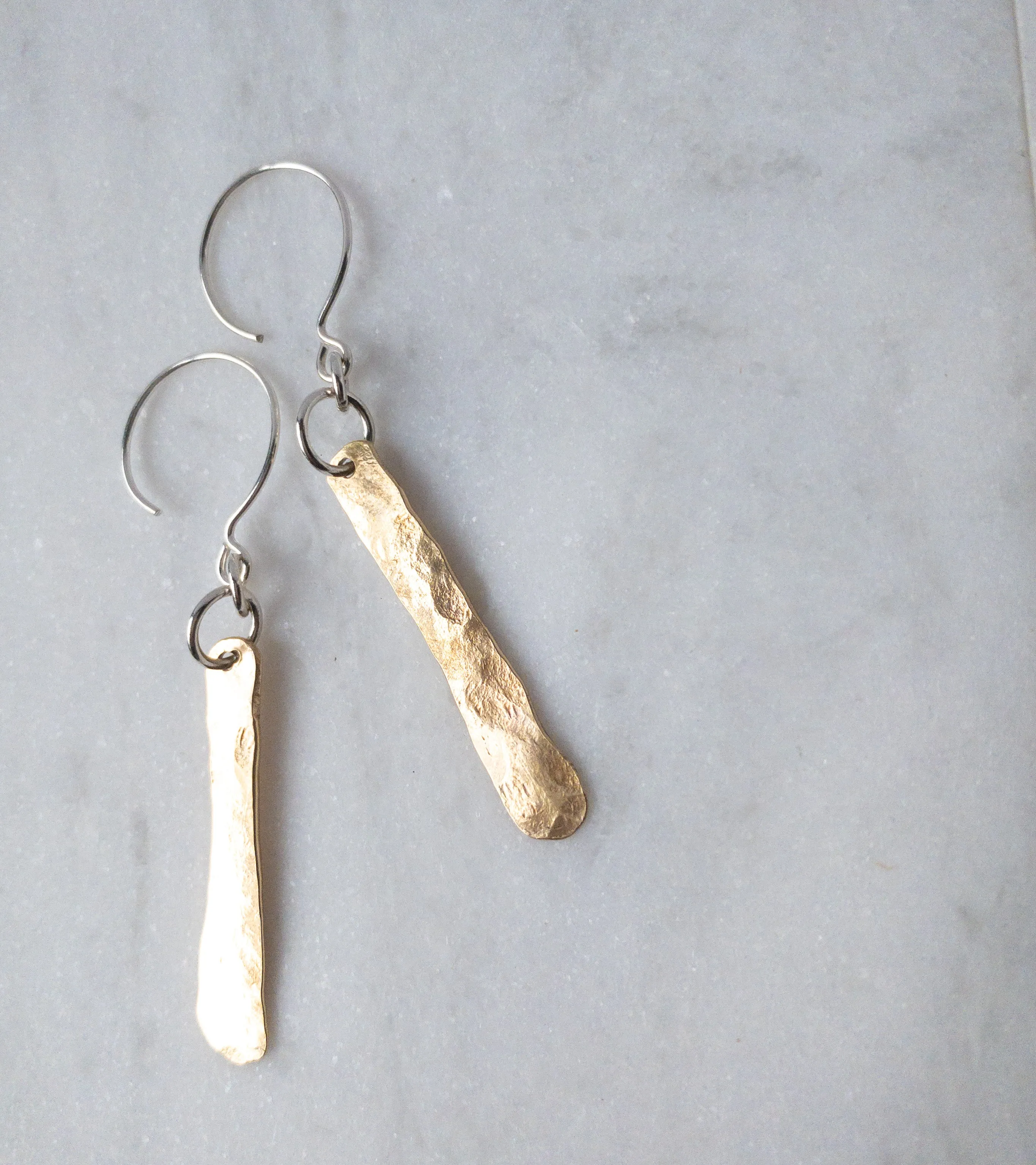 Organic Hammered Drop Earrings in Brass