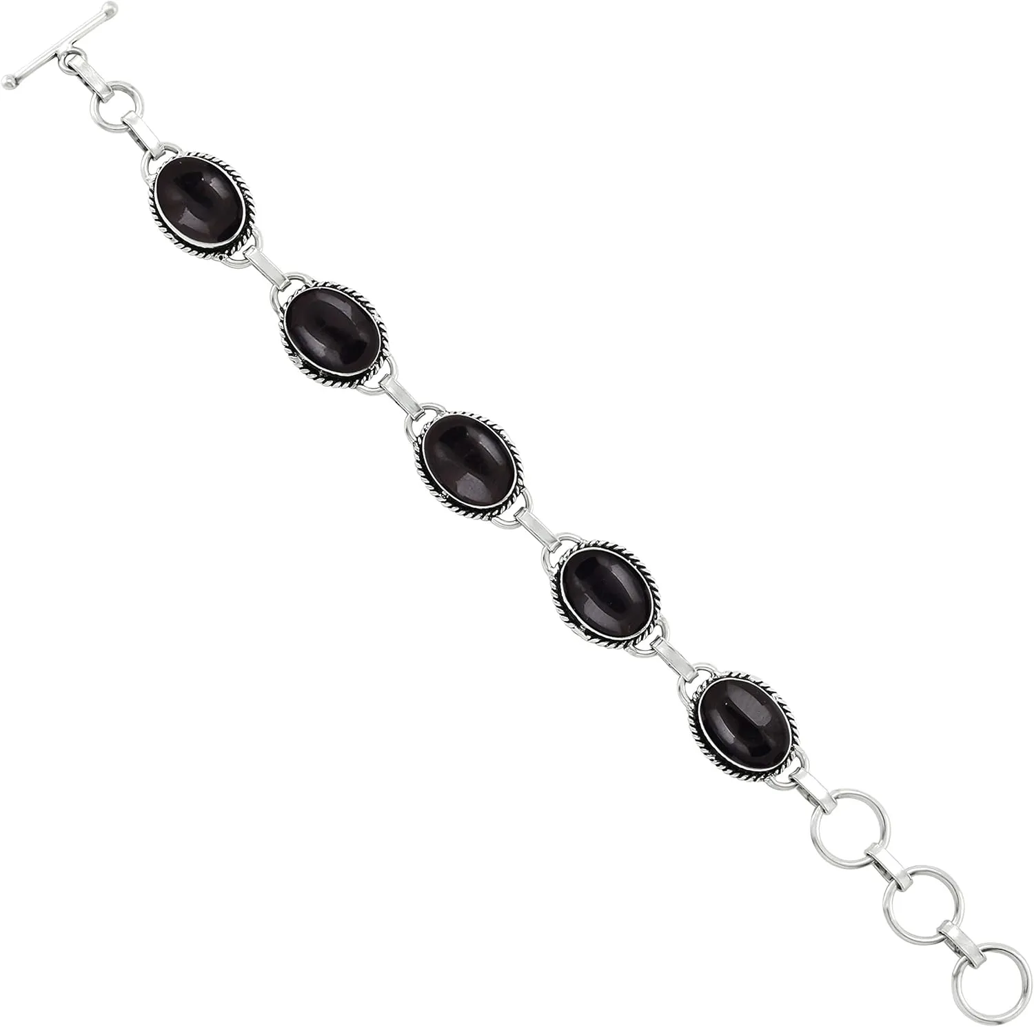Oval Shape Natural & Synthetic Gemstones 925 Silver Plated Handmade Link Bracelets for Women - Birthstone Vintage Style Bohemian Adjustable Bracelet - Gifts for Wedding Anniversary Christmas