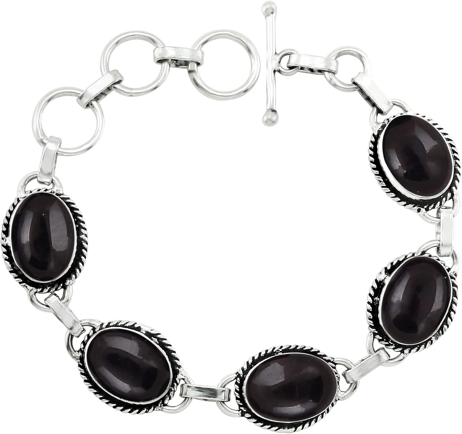 Oval Shape Natural & Synthetic Gemstones 925 Silver Plated Handmade Link Bracelets for Women - Birthstone Vintage Style Bohemian Adjustable Bracelet - Gifts for Wedding Anniversary Christmas