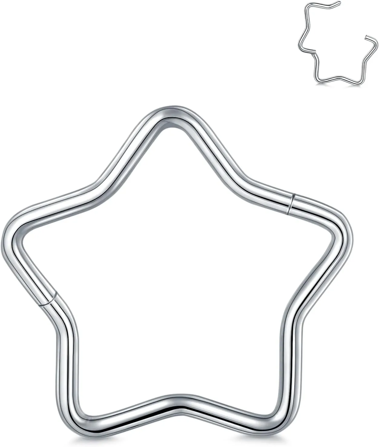 Oveta 1Piece Star Septum Nose Rings for Women, 16G Daith Helix Piercing Jewelry Titanium, Higned Segment Clicker Nose Ring Hoop 8/10mm, Silver/Gold