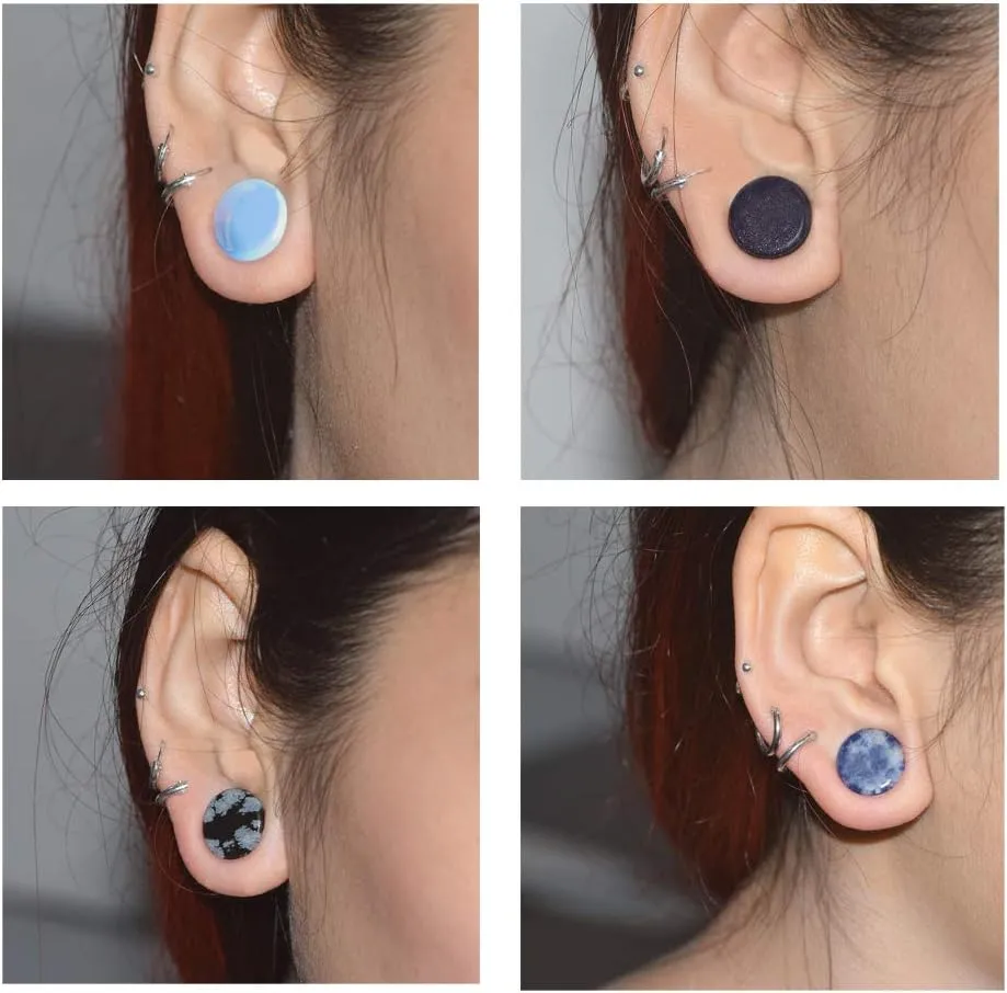 Oyaface 22 Pcs Mixed Stone Ear Plugs Kit Stretching Earrings Gauges Set Saddle Double Flare Expander Tunnels for Men Women Earrings Body Piercing Jewelry