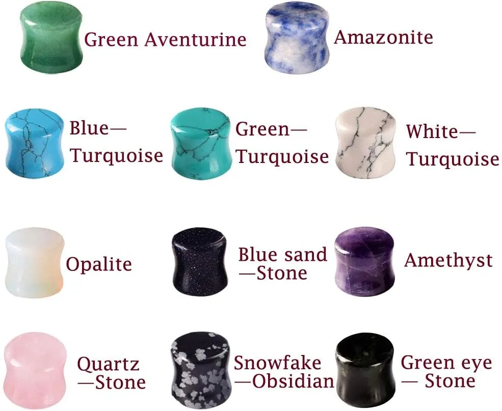 Oyaface 22 Pcs Mixed Stone Ear Plugs Kit Stretching Earrings Gauges Set Saddle Double Flare Expander Tunnels for Men Women Earrings Body Piercing Jewelry