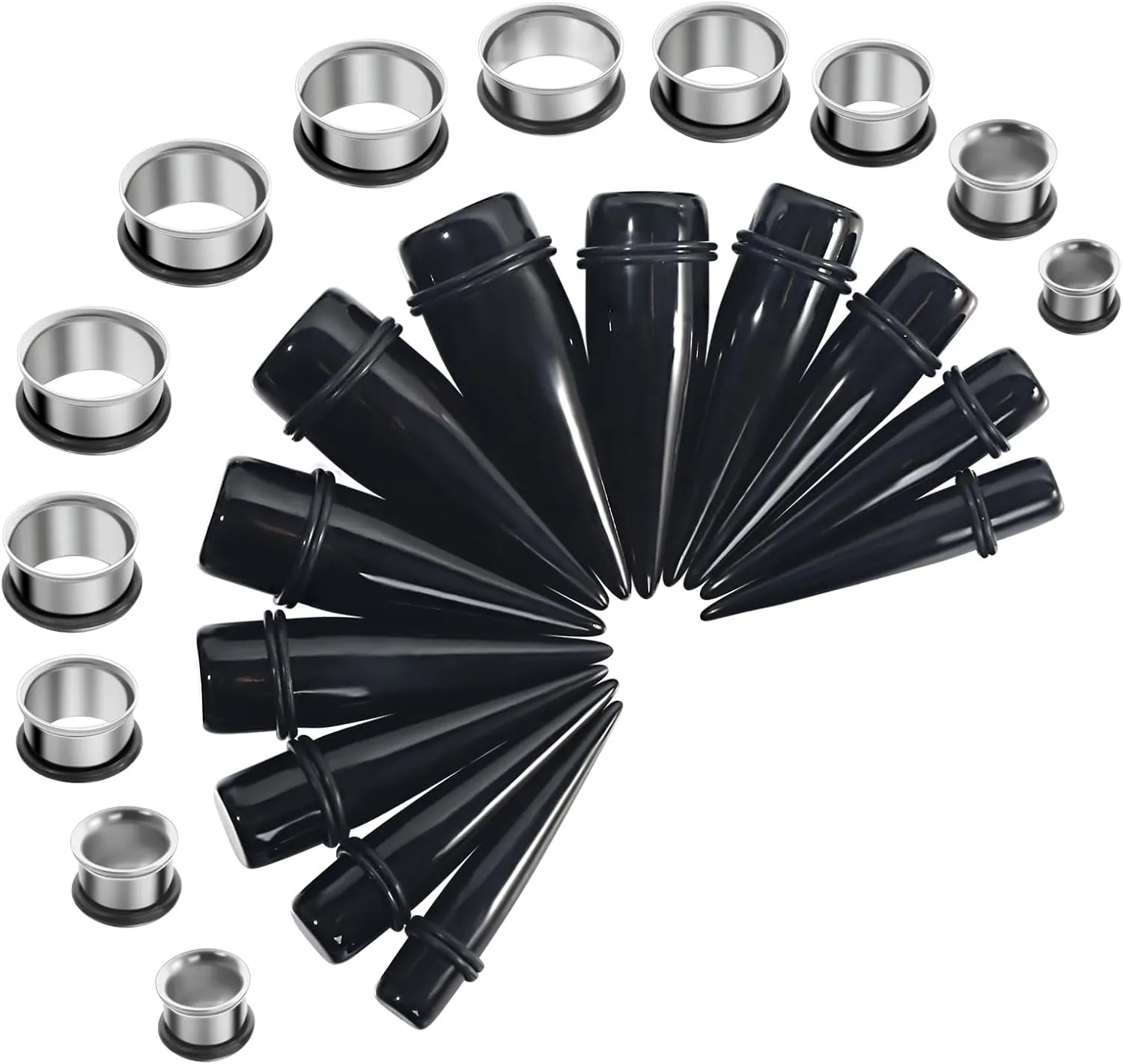 Oyaface 24PC Ear Stretching Kit 00G-13/16 10-20mm Big Gauges -Stainless Steel Single Flare Tunnels Plugs Solid Acrylic Tapers Stretchers Weights Expanders Eyelets