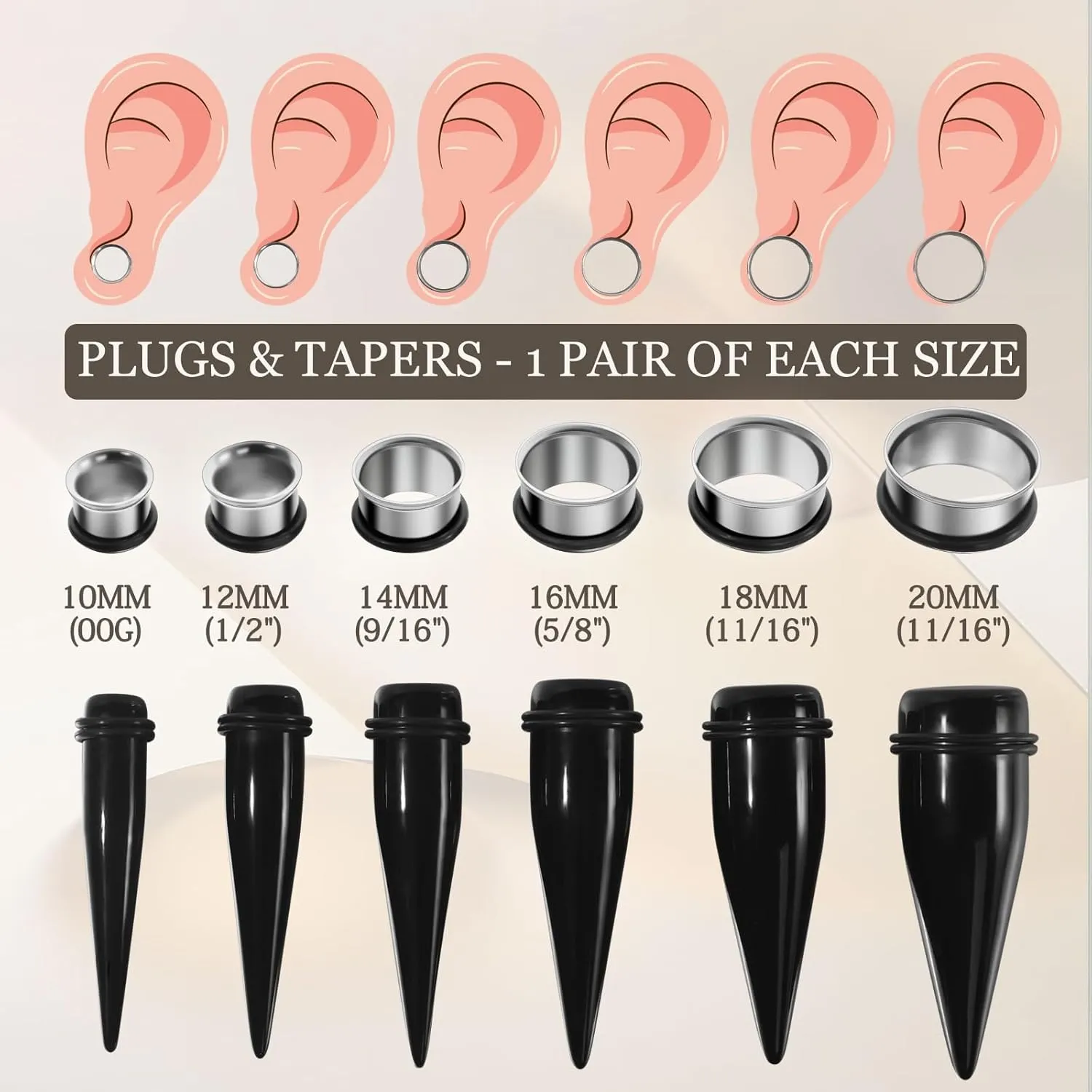 Oyaface 24PC Ear Stretching Kit 00G-13/16 10-20mm Big Gauges -Stainless Steel Single Flare Tunnels Plugs Solid Acrylic Tapers Stretchers Weights Expanders Eyelets