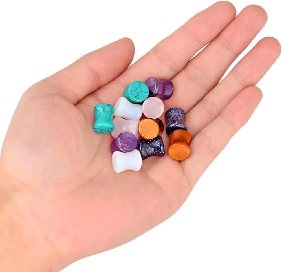 Oyaface Stone Ear Plugs Gauges Set Double Flared Tunnels Expander Stretchers Saddle Earrings Flesh Ear Piercing Jewelry Multicolor 3MM-20MM