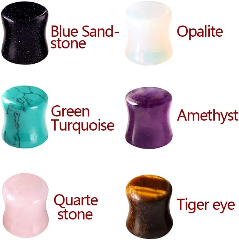 Oyaface Stone Ear Plugs Gauges Set Double Flared Tunnels Expander Stretchers Saddle Earrings Flesh Ear Piercing Jewelry Multicolor 3MM-20MM