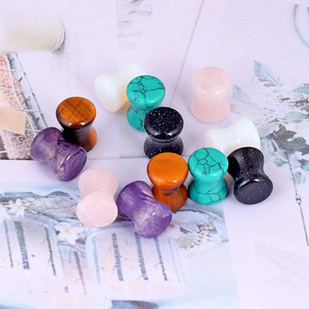 Oyaface Stone Ear Plugs Gauges Set Double Flared Tunnels Expander Stretchers Saddle Earrings Flesh Ear Piercing Jewelry Multicolor 3MM-20MM