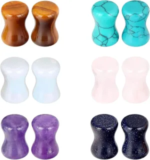 Oyaface Stone Ear Plugs Gauges Set Double Flared Tunnels Expander Stretchers Saddle Earrings Flesh Ear Piercing Jewelry Multicolor 3MM-20MM