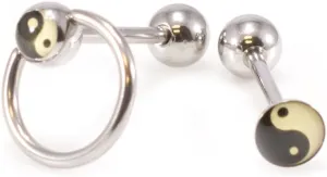 Package of Two Tongue Barbell Ying Yang Design, Tongue Ring with Unique Designed Balls.