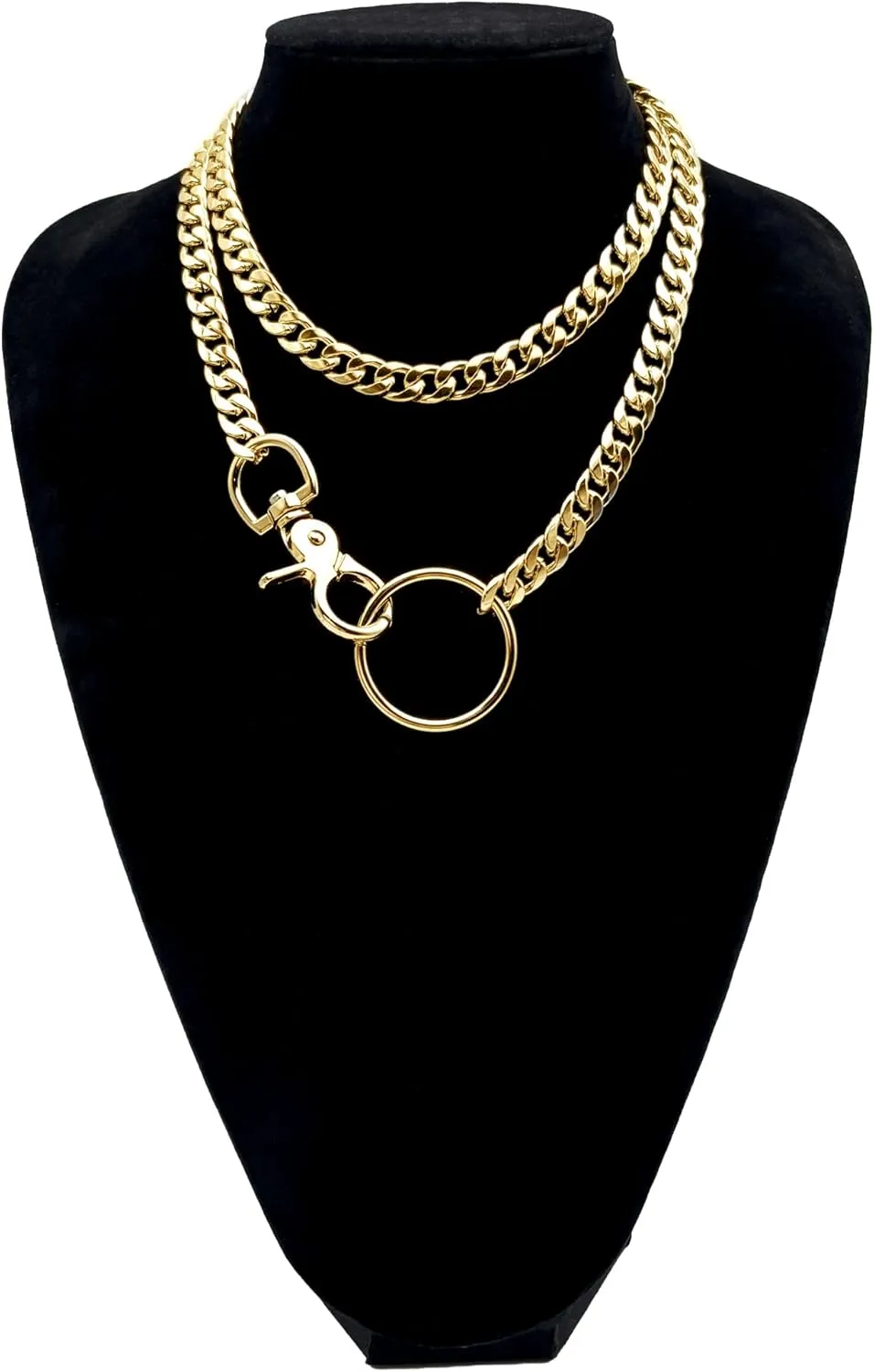 paloli Women's Slip Chain Rainbow Heart O-Ring Chunky Chain Necklace, Rays Cuban Long Layered Jewelry, Adjustable Lariat Y-Necklace Heart Loop Choker
