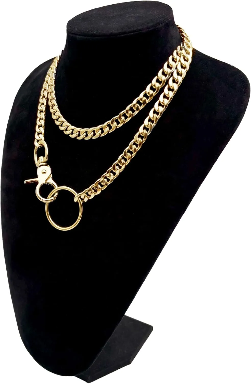paloli Women's Slip Chain Rainbow Heart O-Ring Chunky Chain Necklace, Rays Cuban Long Layered Jewelry, Adjustable Lariat Y-Necklace Heart Loop Choker