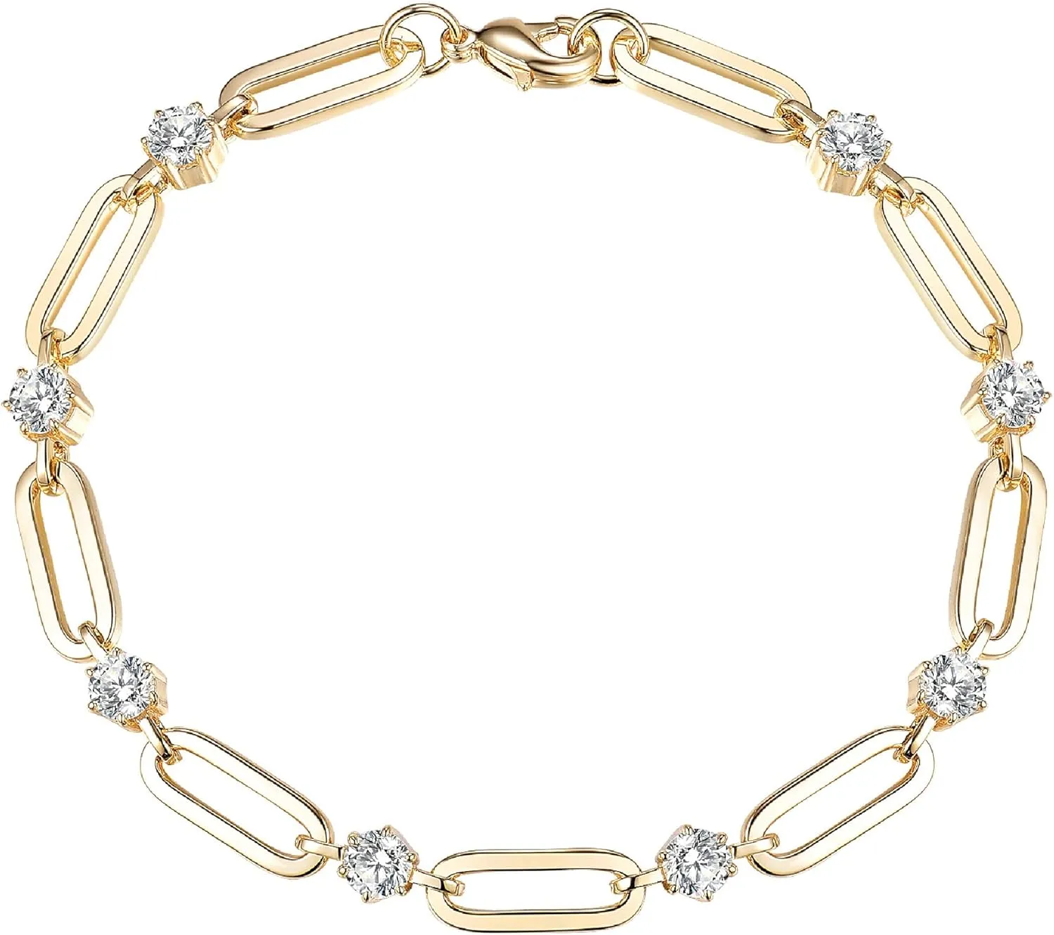 Paperclip Bracelet for Women Couple Bracelets with CZ Chain Strand Jewelry Gift for Girls