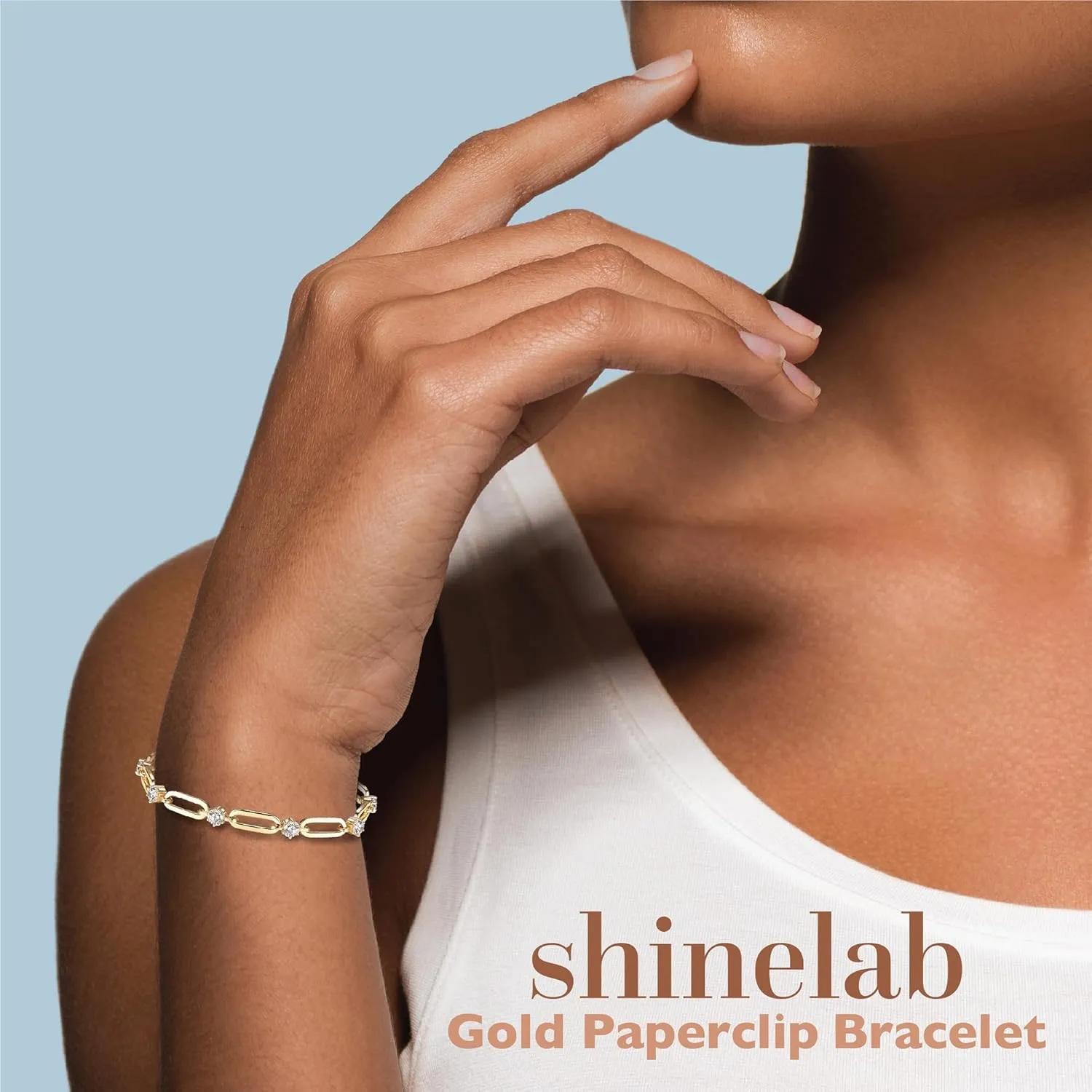 Paperclip Bracelet for Women Couple Bracelets with CZ Chain Strand Jewelry Gift for Girls
