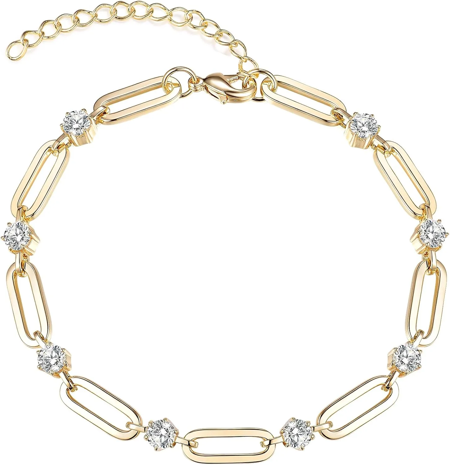 Paperclip Bracelet for Women Couple Bracelets with CZ Chain Strand Jewelry Gift for Girls