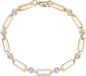 Paperclip Bracelet for Women Couple Bracelets with CZ Chain Strand Jewelry Gift for Girls