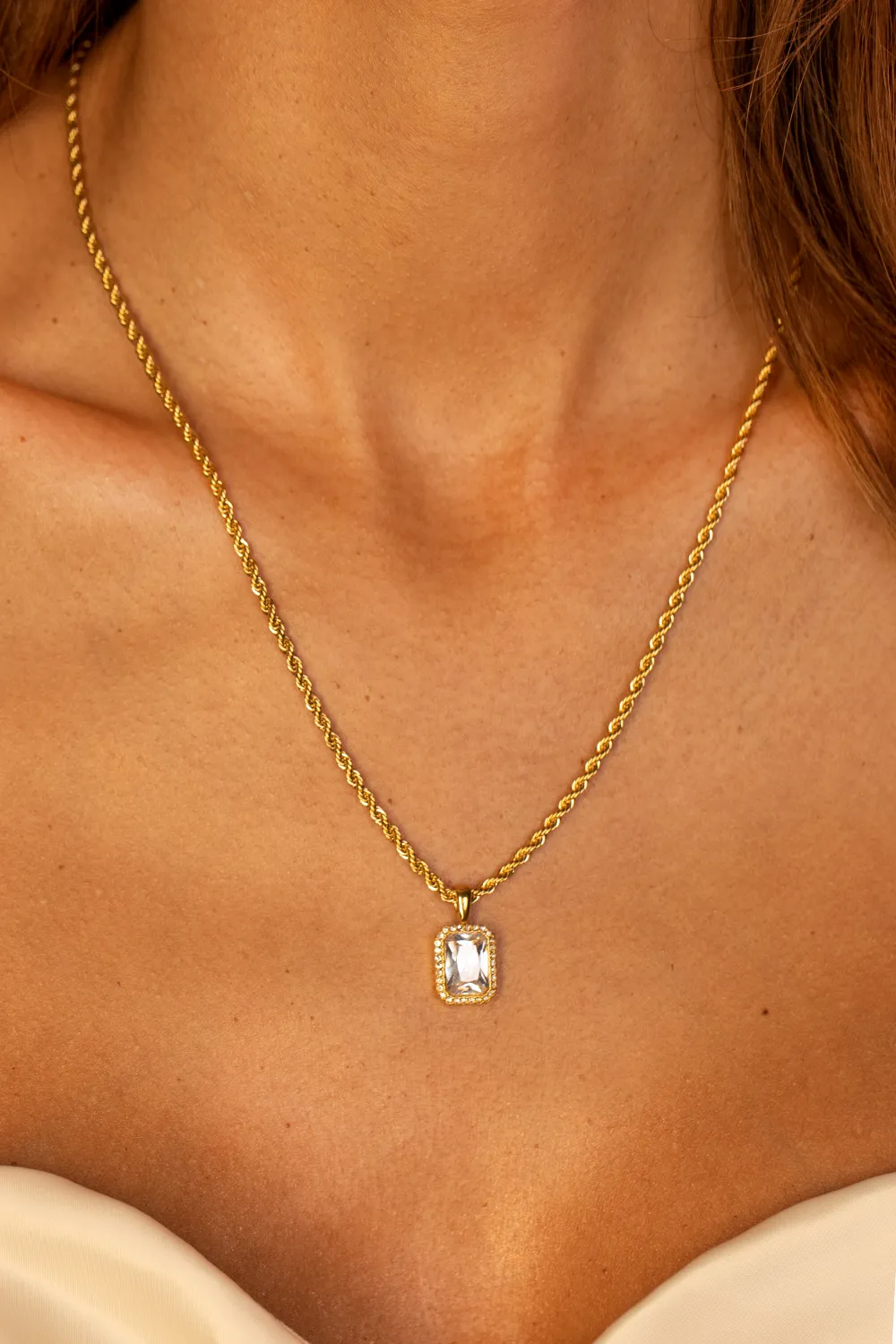 Pavé Emerald Necklace 14K Gold Plated