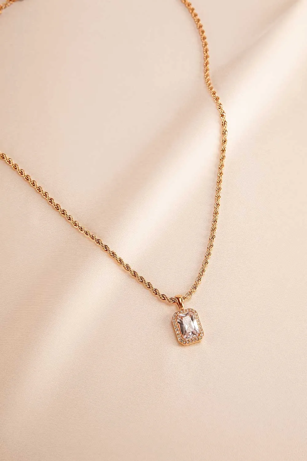 Pavé Emerald Necklace 14K Gold Plated