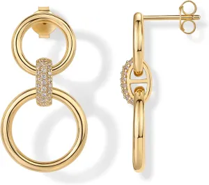 PAVOI 14K Gold Plated Chunky Triple Hoop Stud Earrings for Women | Cubic Zirconia Chunky Studs | CZ Drop Dangle Earrings