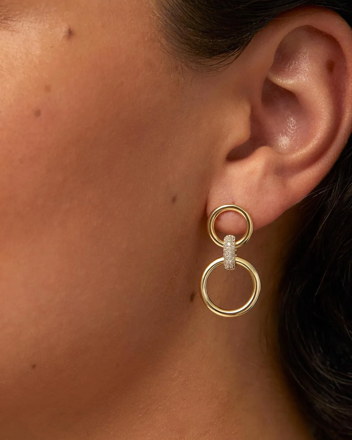 PAVOI 14K Gold Plated Chunky Triple Hoop Stud Earrings for Women | Cubic Zirconia Chunky Studs | CZ Drop Dangle Earrings