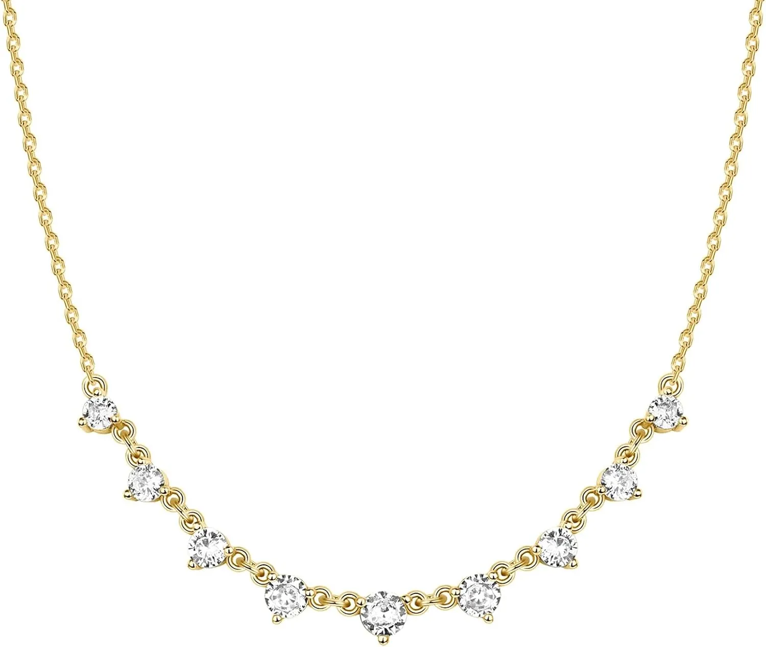 PAVOI 14K Gold Plated Station Necklace - Simulated Diamond BTY Layering Necklaces - Womens CZ Chain