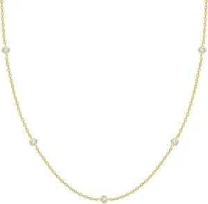 PAVOI 14K Gold Plated Station Necklace - Simulated Diamond BTY Layering Necklaces - Womens CZ Chain