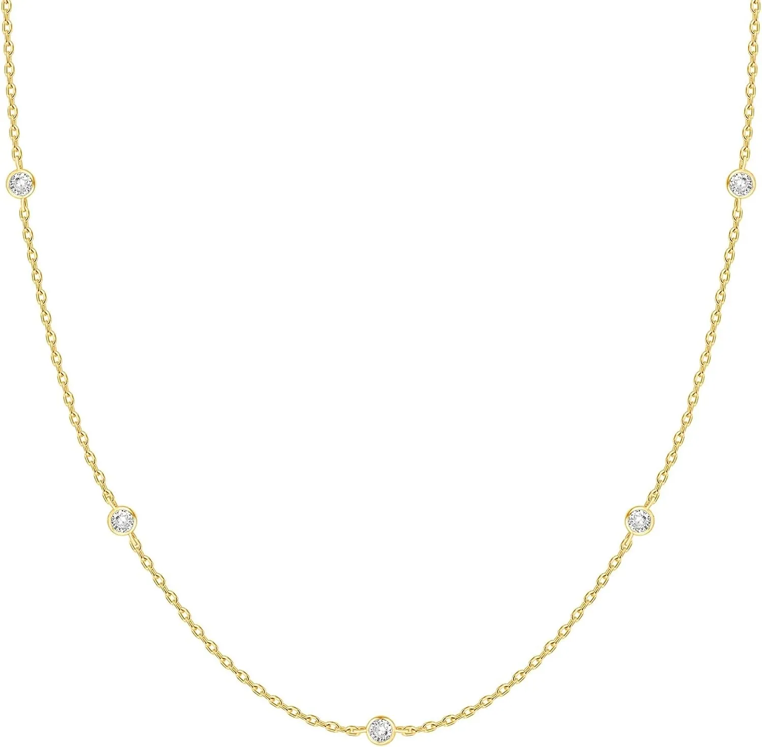 PAVOI 14K Gold Plated Station Necklace - Simulated Diamond BTY Layering Necklaces - Womens CZ Chain