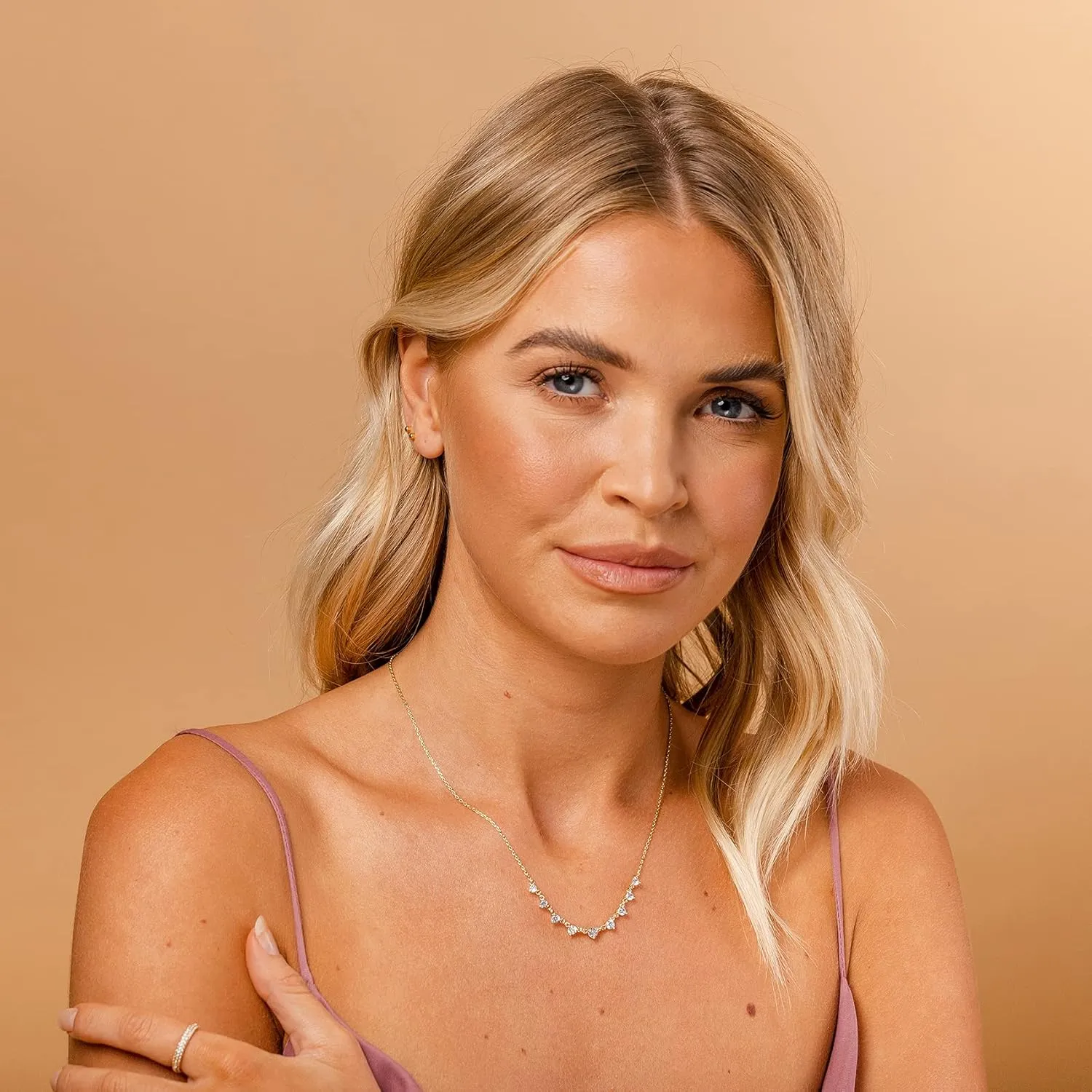 PAVOI 14K Gold Plated Station Necklace - Simulated Diamond BTY Layering Necklaces - Womens CZ Chain