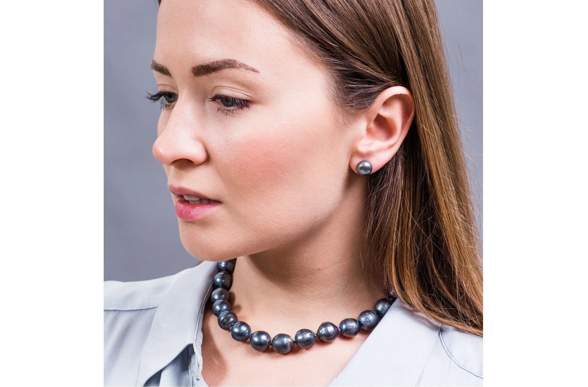 Peacock Blue Freshwater Pearl Stud Earrings Sterling Silver 10mm