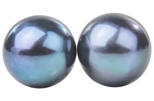 Peacock Blue Freshwater Pearl Stud Earrings Sterling Silver 10mm