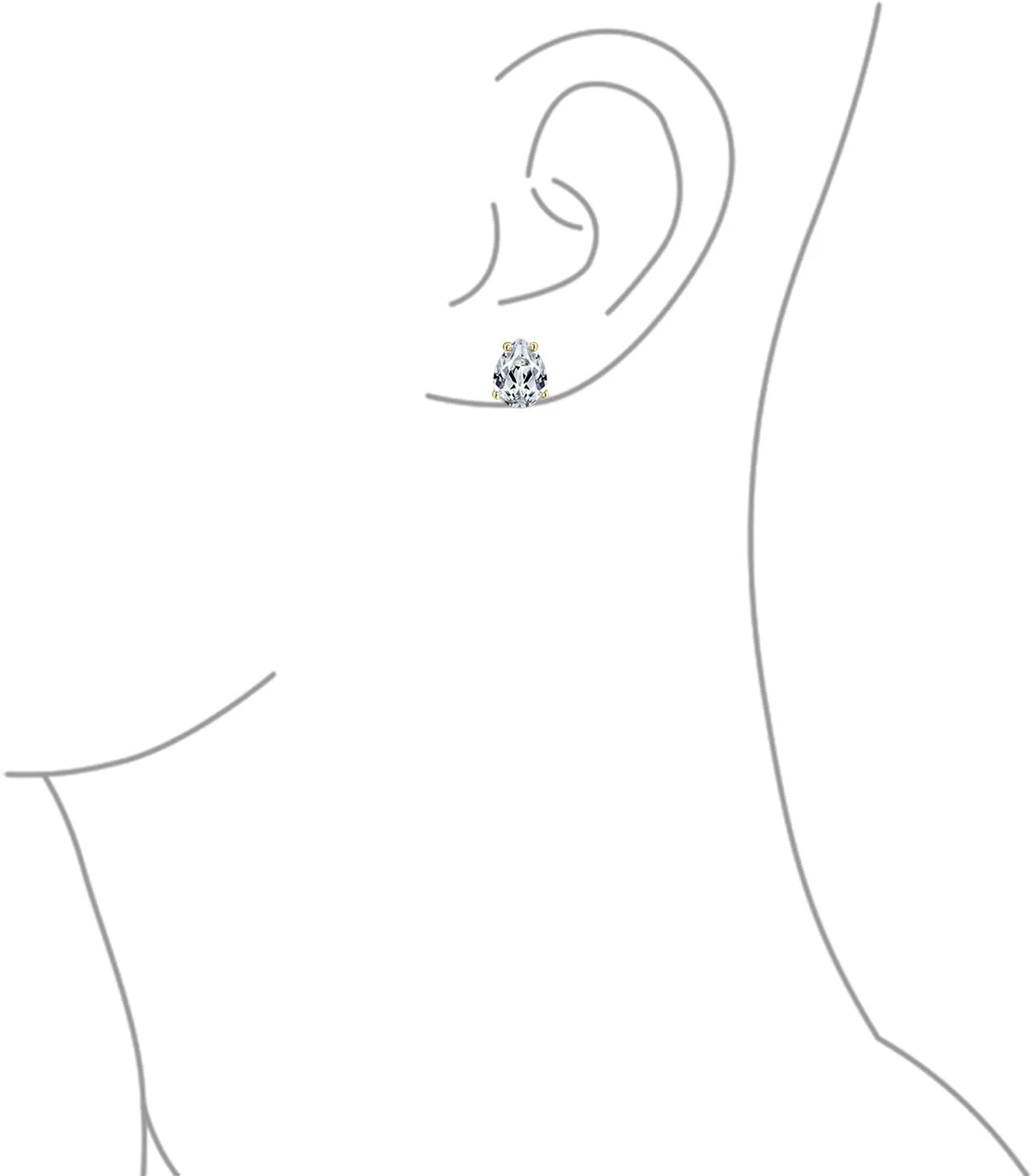Pear Shape Cubic Zirconia Brilliant Cut AAA CZ Solitaire Teardrop Stud Earrings For Women Yellow 14K Gold Plated .925 Sterling Silver 6 7 8 9MM