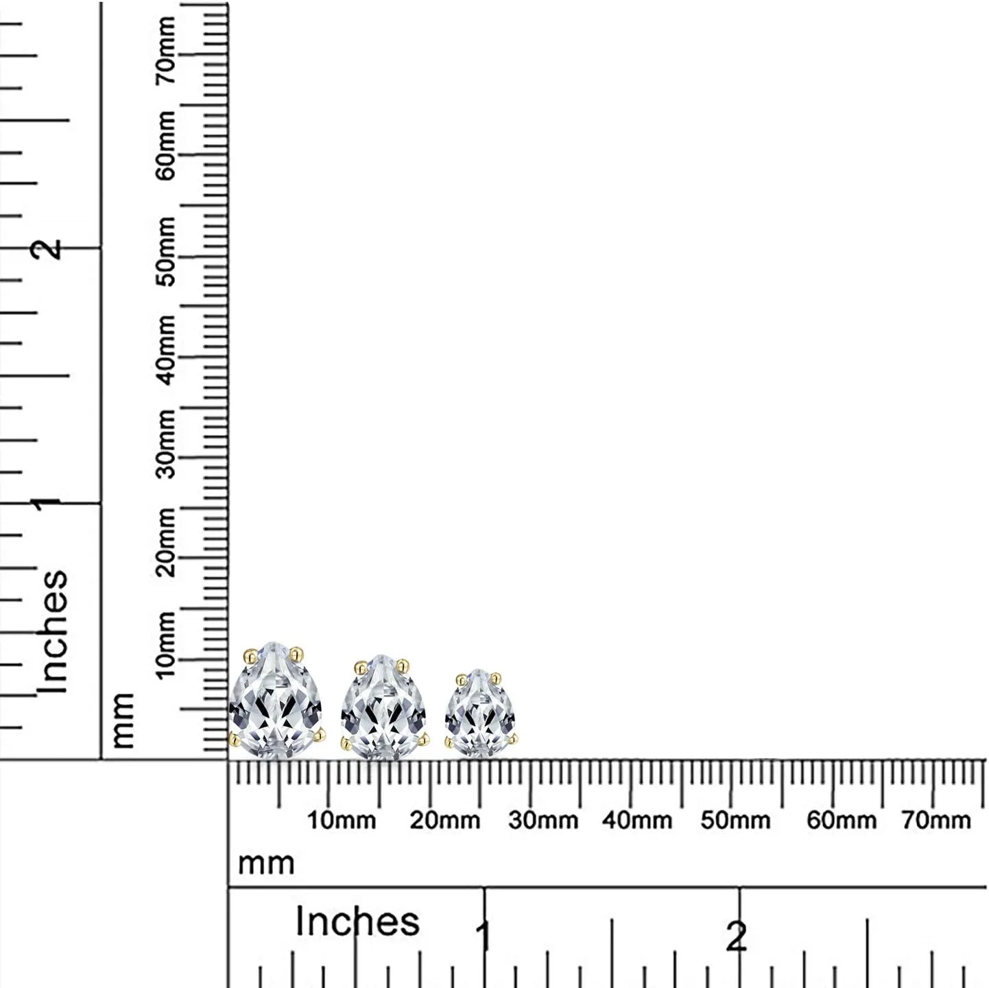 Pear Shape Cubic Zirconia Brilliant Cut AAA CZ Solitaire Teardrop Stud Earrings For Women Yellow 14K Gold Plated .925 Sterling Silver 6 7 8 9MM