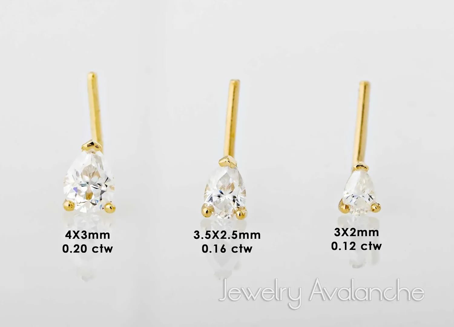 Pear Shape Moissanite 14K Gold L-shape Nose Stud 22G L-bend Nose Ring Stud V-prong set Teardrop Gemstone Unisex Stud