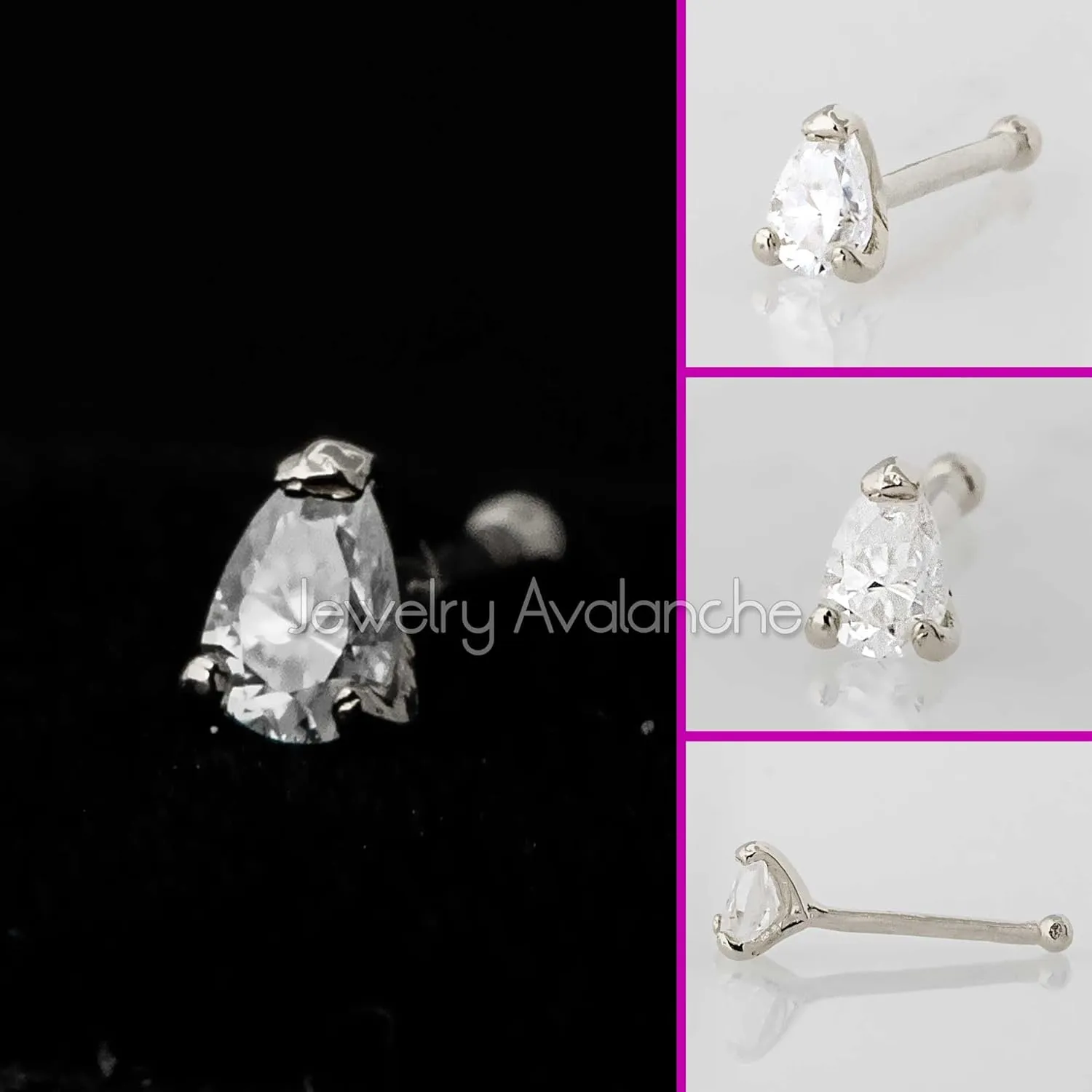 Pear Shape Moissanite 14K Gold Nose Bone Stud 22G Ball-end Nose Ring Stud V-prong set Teardrop Gemstone Unisex Stud