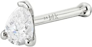 Pear Shape Moissanite 14K Gold Nose Bone Stud 22G Ball-end Nose Ring Stud V-prong set Teardrop Gemstone Unisex Stud