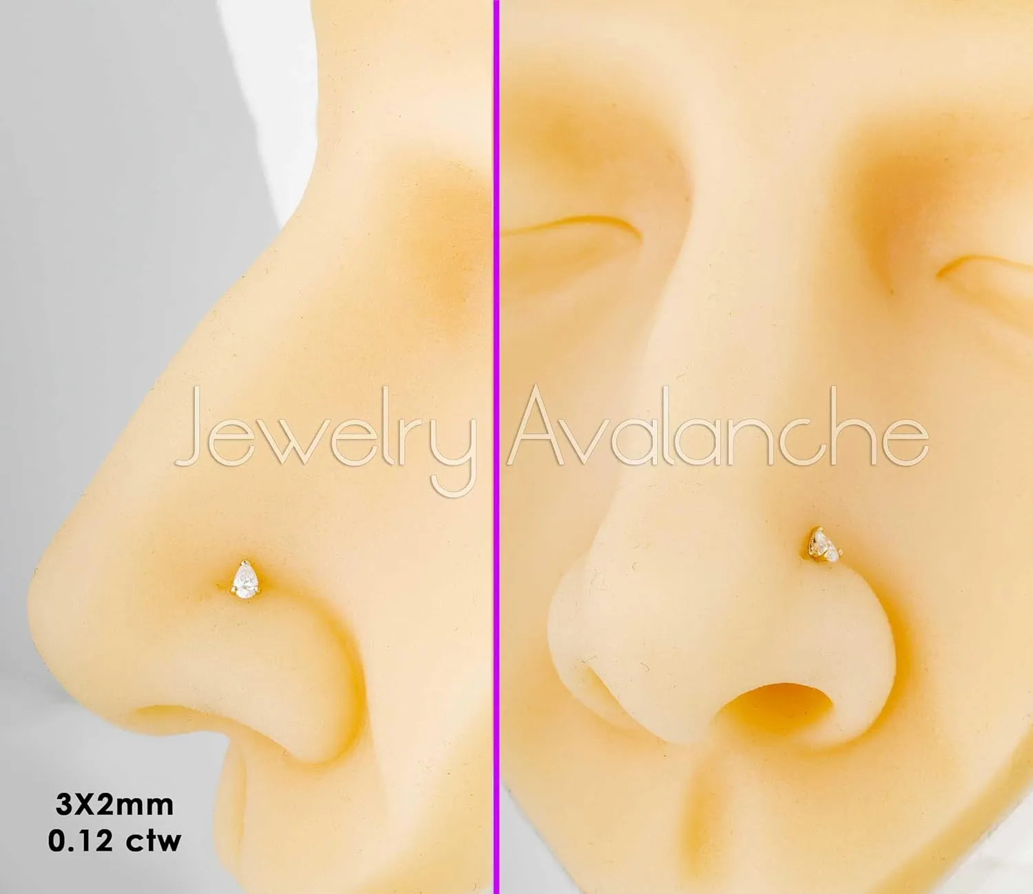 Pear Shape Moissanite 14K Gold Nose Bone Stud 22G Ball-end Nose Ring Stud V-prong set Teardrop Gemstone Unisex Stud