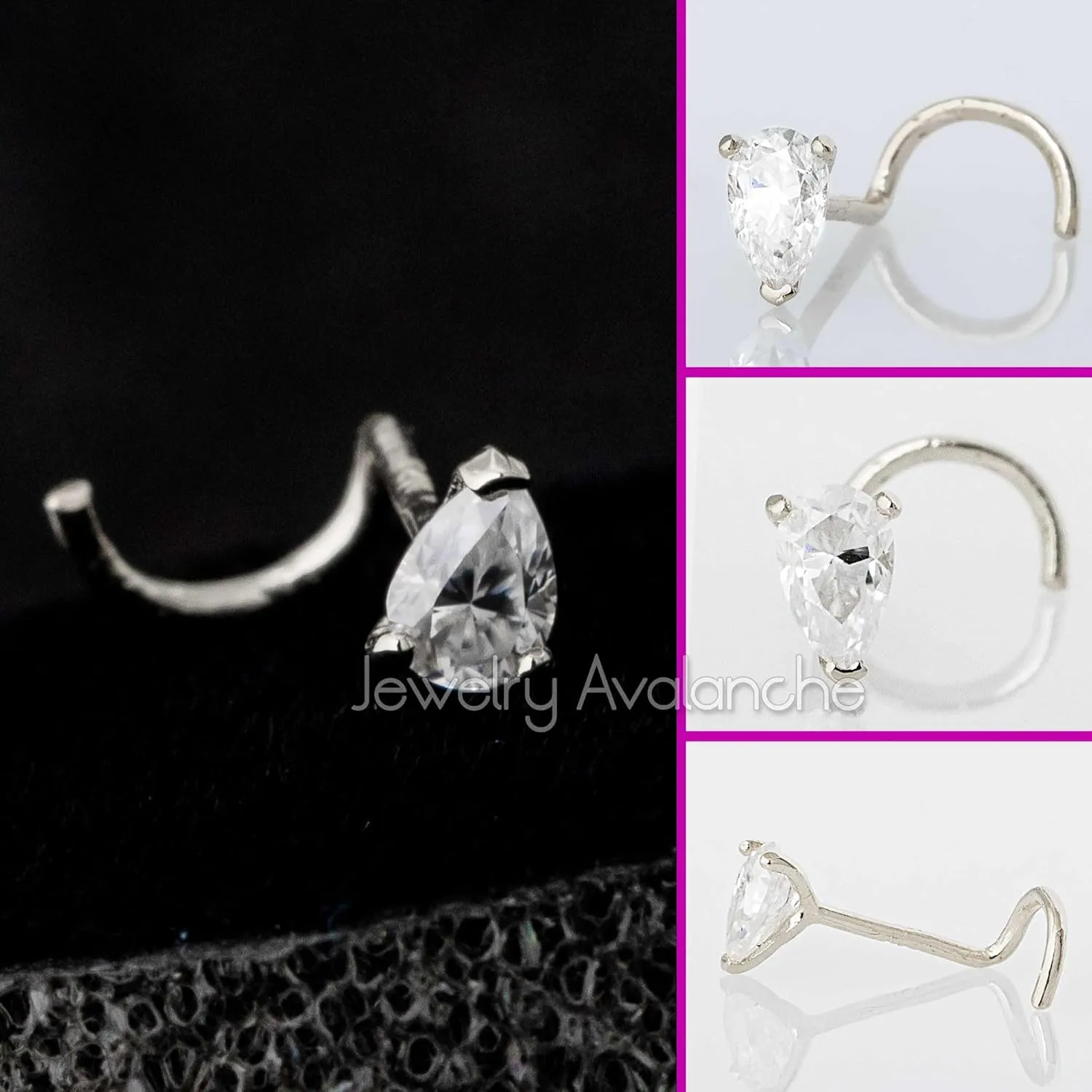 Pear Shape Moissanite 14K Gold Nose Screw Stud 22G Screw-end Nose Ring Stud V-prong set Teardrop Gemstone Unisex Stud